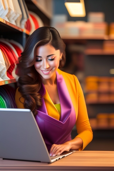 mujer empresaria en su tienda usando computadora laptop